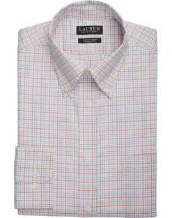 Lauren By Ralph Lauren UltraFlex Classic Fit Button-Down Collar Dress Shirt, Orange Plaid
