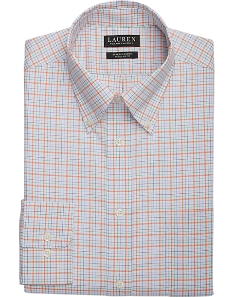 Lauren By Ralph Lauren UltraFlex Classic Fit Button-Down Collar Dress Shirt, Orange Plaid