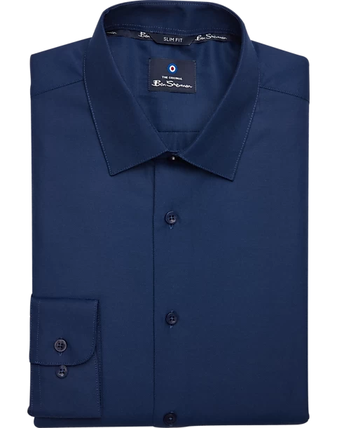 Ben Sherman Slim Fit Dobby Dress Shirt, Navy Basketweave