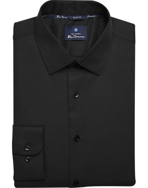 Ben Sherman Slim Fit Dobby Dress Shirt, Black Teardrop
