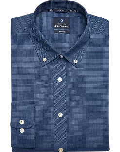 Ben Sherman Slim Fit Button-Down Collar Dress Shirt, Navy Plaid