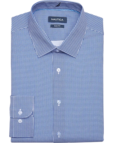 Nautica Slim Fit Four-Way Stretch Dress Shirt, Blue Check