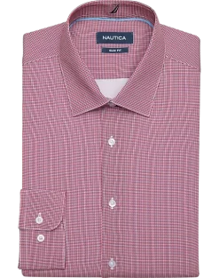Nautica Slim Fit Four-Way Stretch Dress Shirt, Red Micro Check