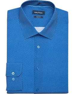 Nautica Slim Fit Four-Way Stretch Dress Shirt, Medium Blue Print