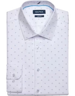 Nautica Slim Fit Four-Way Stretch Dress Shirt, White Print