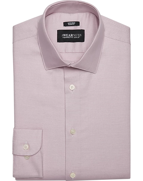 Awearness Kenneth Cole Slim Fit Spread Collar Dress Shirt, Pink Check