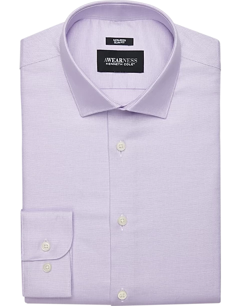 Awearness Kenneth Cole Slim Fit Spread Collar Dress Shirt, Lavender Check