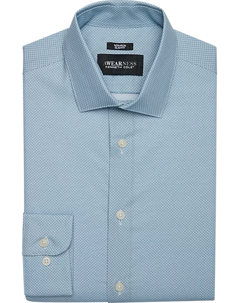 Awearness Kenneth Cole Slim Fit Spread Collar Dress Shirt, Teal Check