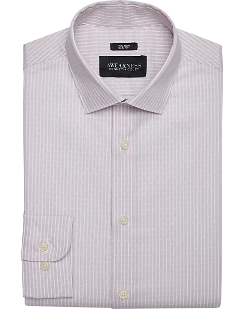 Awearness Kenneth Cole Slim Fit Spread Collar Dress Shirt, Gray Stripe