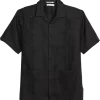 Cubavera Modern Fit Short Sleeve Linen Guayabera Shirt, Black