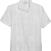 Cubavera Modern Fit Short Sleeve Linen Guayabera Shirt, White