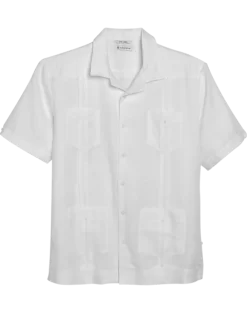 Cubavera Modern Fit Short Sleeve Linen Guayabera Shirt, White