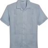 Cubavera Modern Fit Short Sleeve Linen Guayabera Shirt, Light Blue
