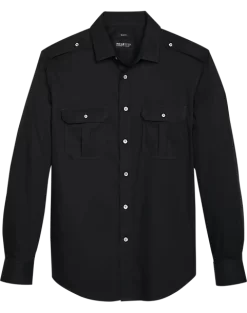 Awearness Kenneth Cole Slim Fit Twill Military Sport Shirt, Black