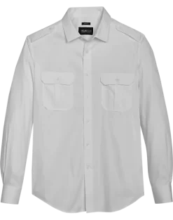 Awearness Kenneth Cole Slim Fit Twill Military Sport Shirt, White