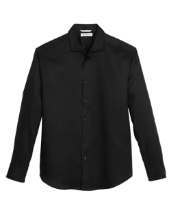 Cubavera Modern Fit Long Sleeve Linen-Blend Shirt, Black