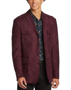 Paisley & Gray Slim Fit Ultra-suede Military Jacket, Burgundy