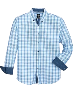 Michael Strahan Modern Fit Button-Down Collar Sport Shirt, Blue Plaid