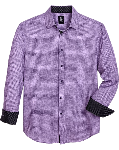 Michael Strahan Modern Fit Hidden Button-Down Collar Sport Shirt, Purple Gingham