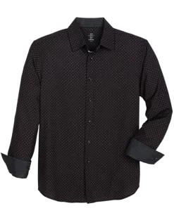 Michael Strahan Modern Fit Spread Collar Sport Shirt, Black Mini Diamond