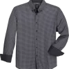 Michael Strahan Modern Fit Button-Down Collar Sport Shirt, Black Mini Check