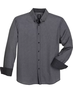 Michael Strahan Modern Fit Button-Down Collar Sport Shirt, Black Mini Check