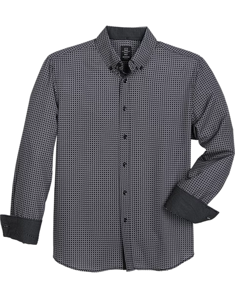 Michael Strahan Modern Fit Button-Down Collar Sport Shirt, Black Mini Check