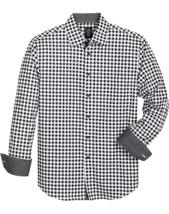 Michael Strahan Modern Fit Button-Down Collar Sport Shirt, Black Plaid