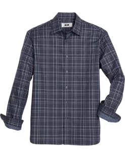 Joseph Abboud Modern Fit Sport Shirt, Navy Roadmap Plaid