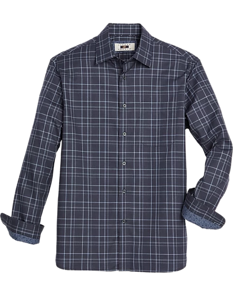 Joseph Abboud Modern Fit Sport Shirt, Navy Roadmap Plaid
