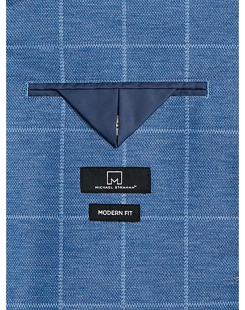 Michael Strahan Modern Fit Knit Sport Coat, Medium Blue Windowpane - Image 3