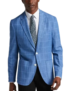 Michael Strahan Modern Fit Knit Sport Coat, Medium Blue Windowpane