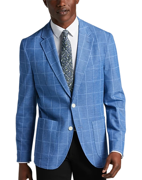 Michael Strahan Modern Fit Knit Sport Coat, Medium Blue Windowpane