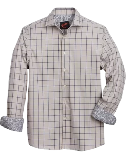 Egara Slim Fit Spread Collar Sport Shirt, Taupe Windowpane
