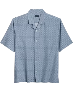 Haggar Modern Fit Short Sleeve Micropoly Camp Shirt , Navy Diamond