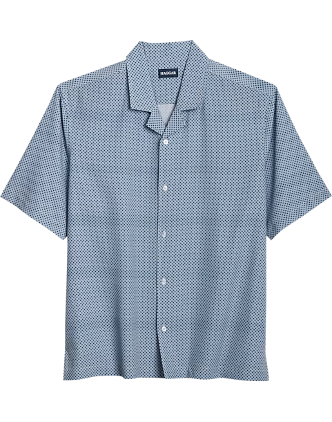 Haggar Modern Fit Short Sleeve Micropoly Camp Shirt , Navy Diamond