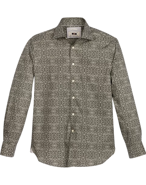 Joseph Abboud Modern Fit Spread Collar Sport Shirt, Olive Brocade