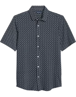 Haggar Modern Fit Short Sleeve Pique Sport Shirt, Dark Blue