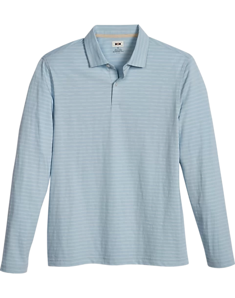 Joseph Abboud Modern Fit Long Sleeve Polo Shirt, Light Blue Slub Stripe