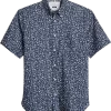 Joseph Abboud Modern Fit Short Sleeve Sport Shirt, Navy Fossil Leaf