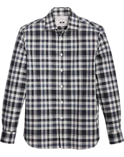 Joseph Abboud Modern Fit Slub Sport Shirt, Navy Plaid