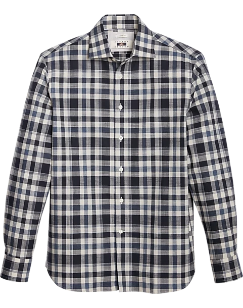 Joseph Abboud Modern Fit Slub Sport Shirt, Navy Plaid