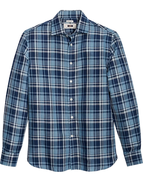Joseph Abboud Modern Fit Slub Sport Shirt Blue Plaid