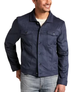 Joseph Abboud Modern Fit Faux Suede Trucker Jacket, Navy