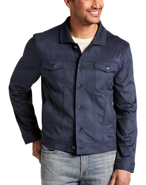 Joseph Abboud Modern Fit Faux Suede Trucker Jacket, Navy