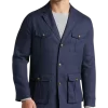 Joseph Abboud Modern Fit Linen Notch Collar 4-Pocket Soft Jacket, Navy
