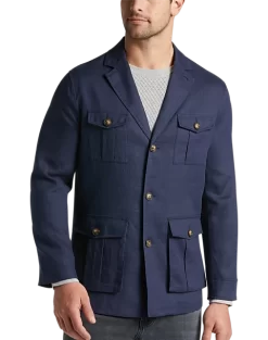Joseph Abboud Modern Fit Linen Notch Collar 4-Pocket Soft Jacket, Navy