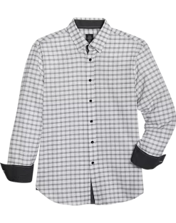 Michael Strahan Four-Way Stretch Modern Fit Sport Shirt, White Windowpane Plaid