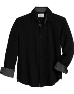 Con.Struct Four-Way Stretch Slim Fit Spread Collar Sport Shirt, Black