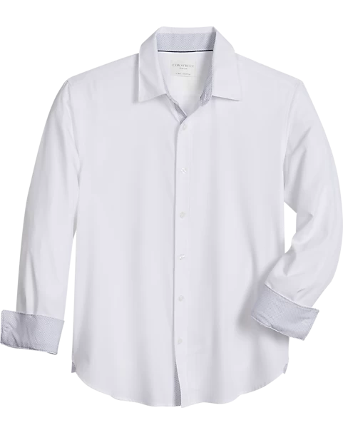 Con.Struct Four-Way Stretch Slim Fit Spread Collar Sport Shirt, White